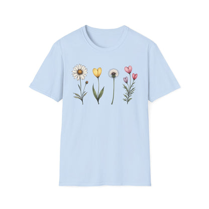 Realistic Floral Line T-Shirt - Colorful Design
