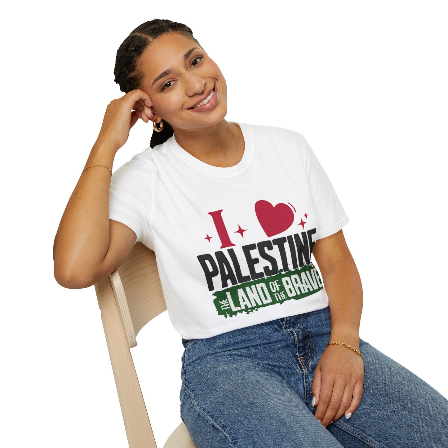 I Love Palestine, The Land Of The Brave - Typography T-Shirt