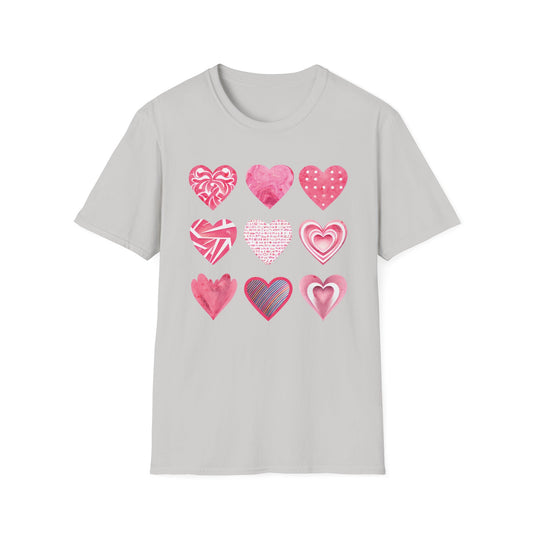 Grid of Different Pink Heart Patterns T-Shirt