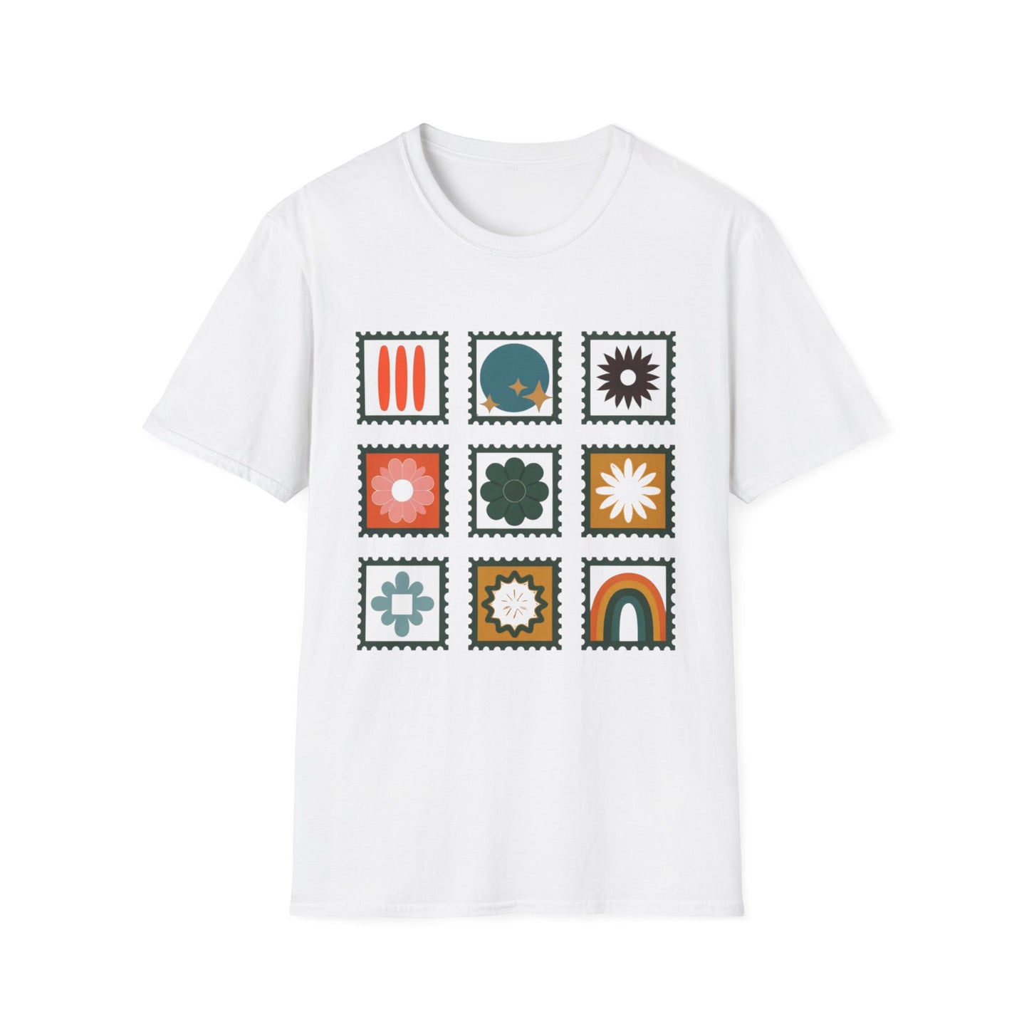 Vibrant Stamp Abstract Floral Grid T-Shirt