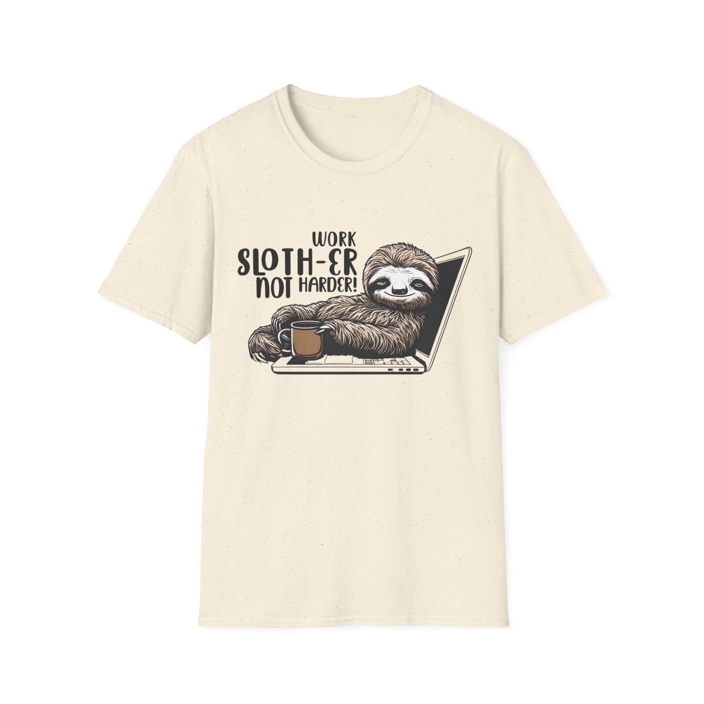 Work Slother Not Harder! - Playful Relaxed Sloth Reclining On Laptop With Coffee Mug T-Shirt