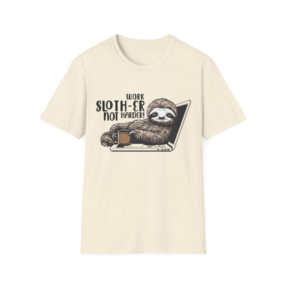 Work Slother Not Harder! - Playful Relaxed Sloth Reclining On Laptop With Coffee Mug T-Shirt