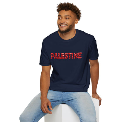 Palestine - Bubbly Red Hearts Typography T-Shirt