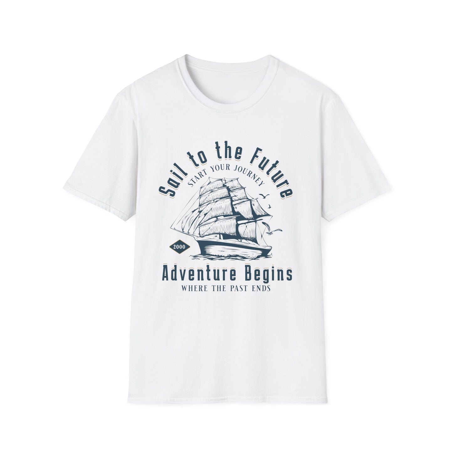 Sail to the Future - Monochrome Ship Landscape T-Shirt