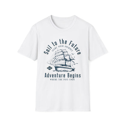 Sail to the Future - Monochrome Ship Landscape T-Shirt