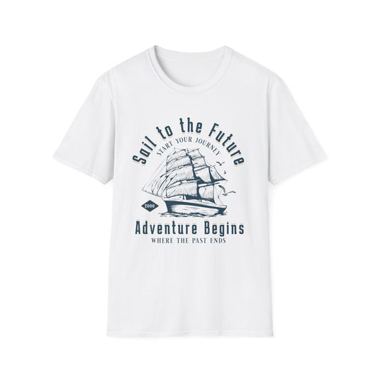Sail to the Future - Monochrome Ship Landscape T-Shirt
