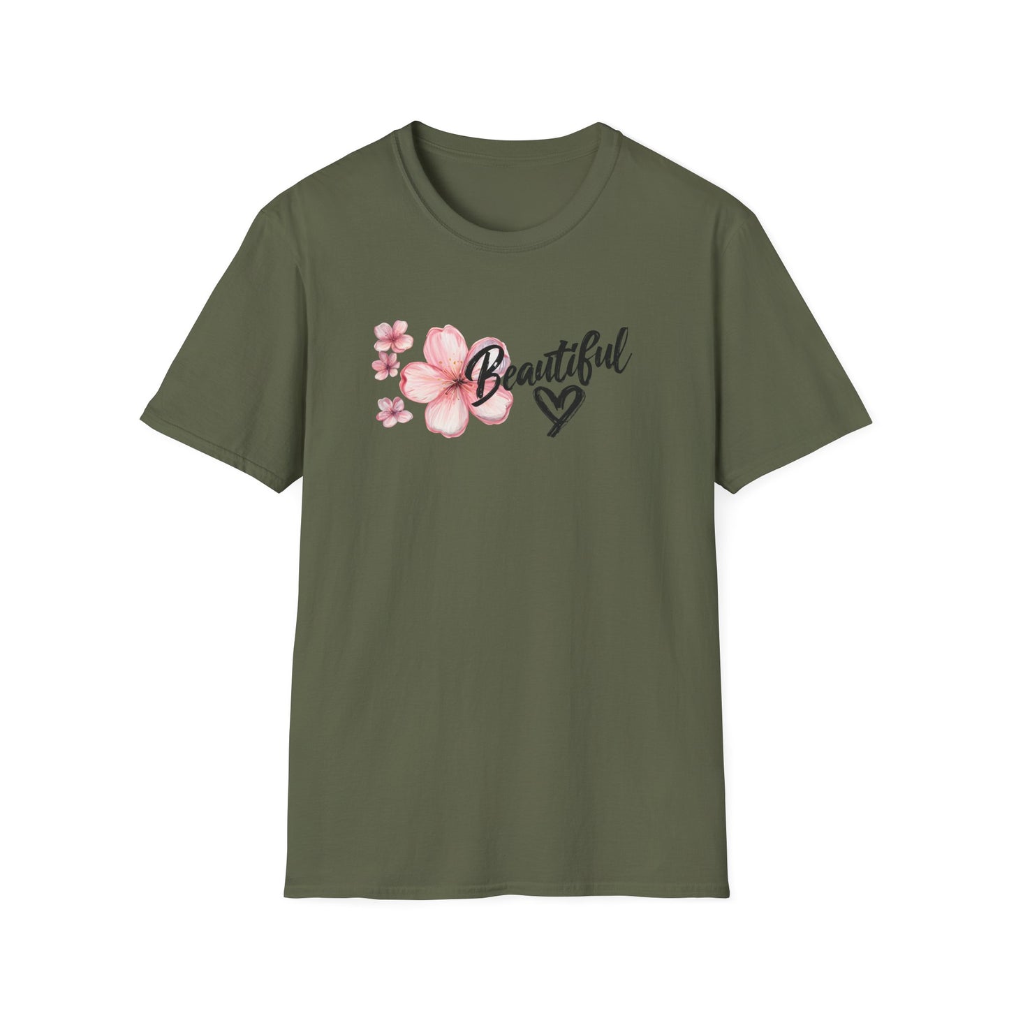 Beautiful T-Shirt - Cherry Blossom Flower with Heart - Brush Style Typography Design