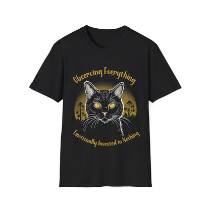 Observing Everything, Emotionally Invested in Nothing - Playful Cat Staring T-Shirt
