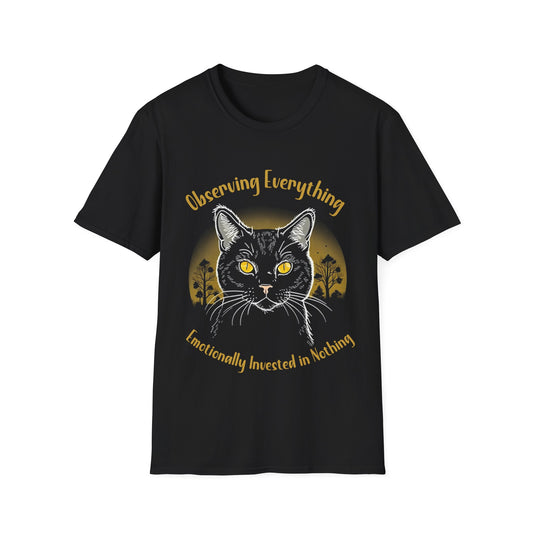 Observing Everything, Emotionally Invested in Nothing - Playful Cat Staring T-Shirt