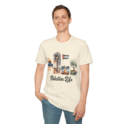 Palestine Life - Watercolor Four Panels of Palestinian Symbols T-Shirt