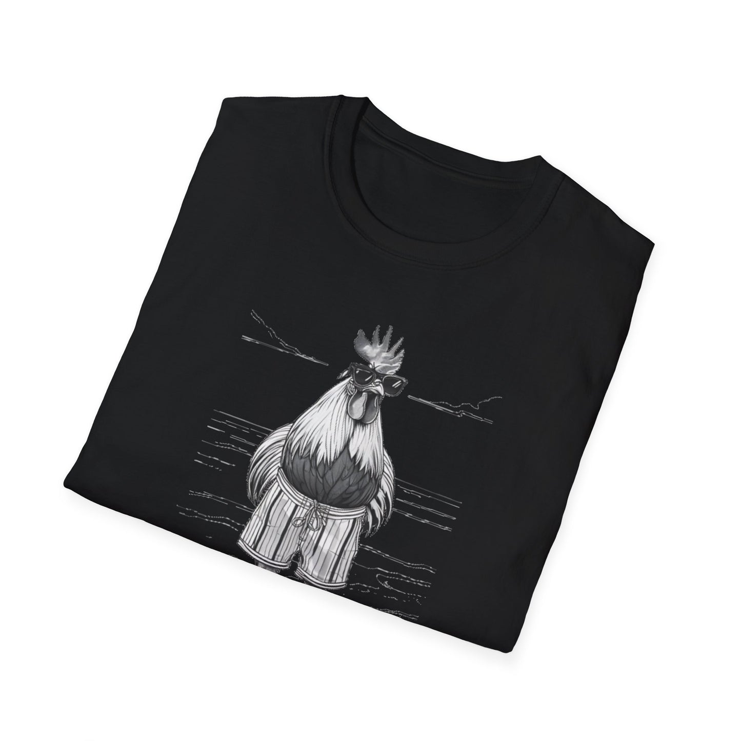 Beach Mode: Maximum Cochiness - Playful Rooster On Beach T-Shirt