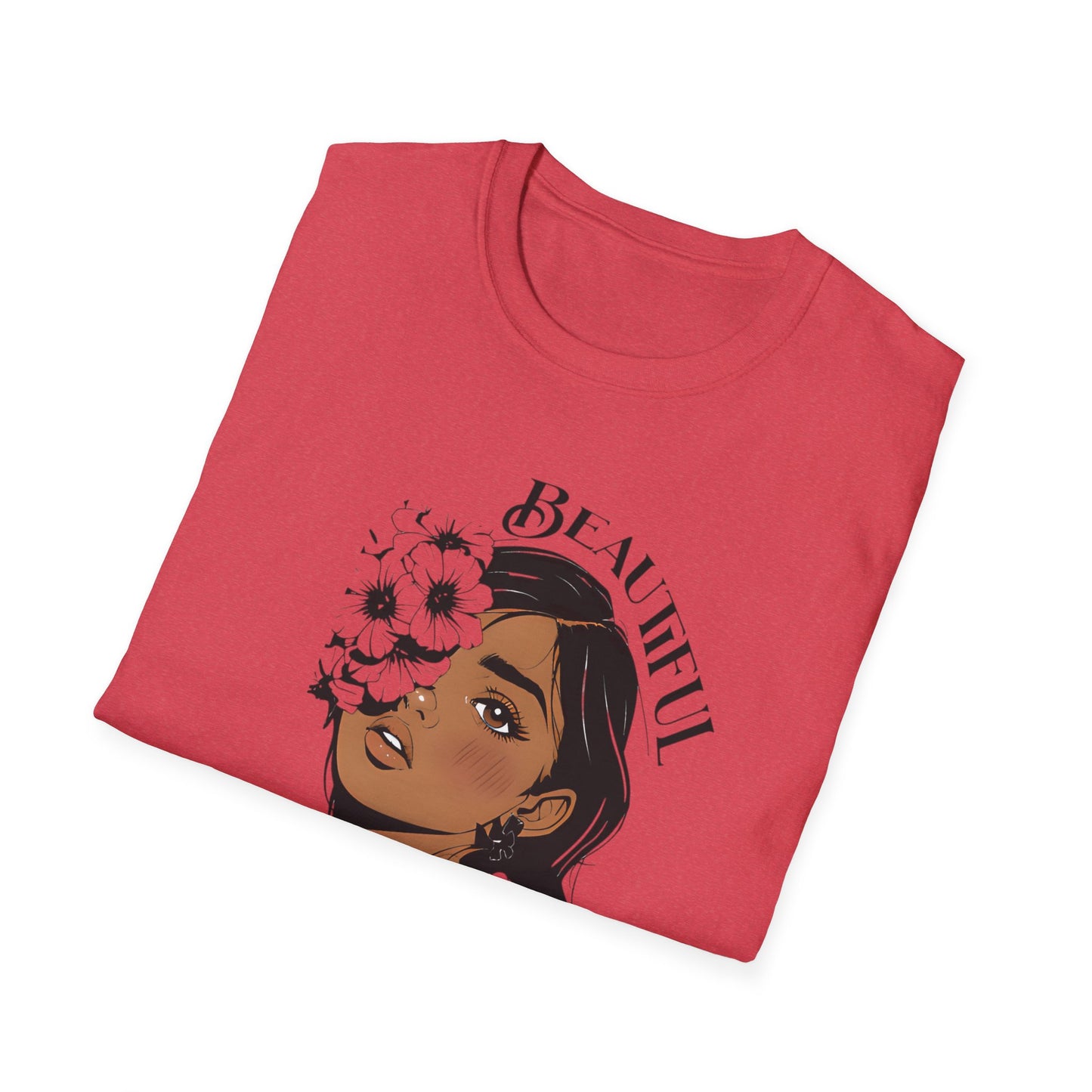 Beautiful Bold Unbothered T-Shirt – Young Woman Portrait with Bold Graphic Flowers Design
