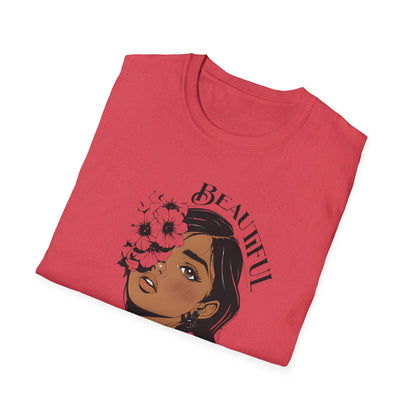 Beautiful Bold Unbothered T-Shirt – Young Woman Portrait with Bold Graphic Flowers Design