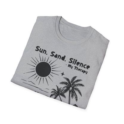 Sun Sand Silence My Therapy - Monochrome Beach Landscape T-Shirt