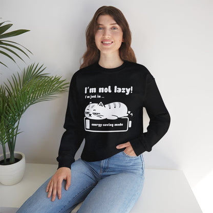 I'm not lazy, I'm Just In Energy Saving Mode - Playful Silhouette Cat On Battery Sweatshirt