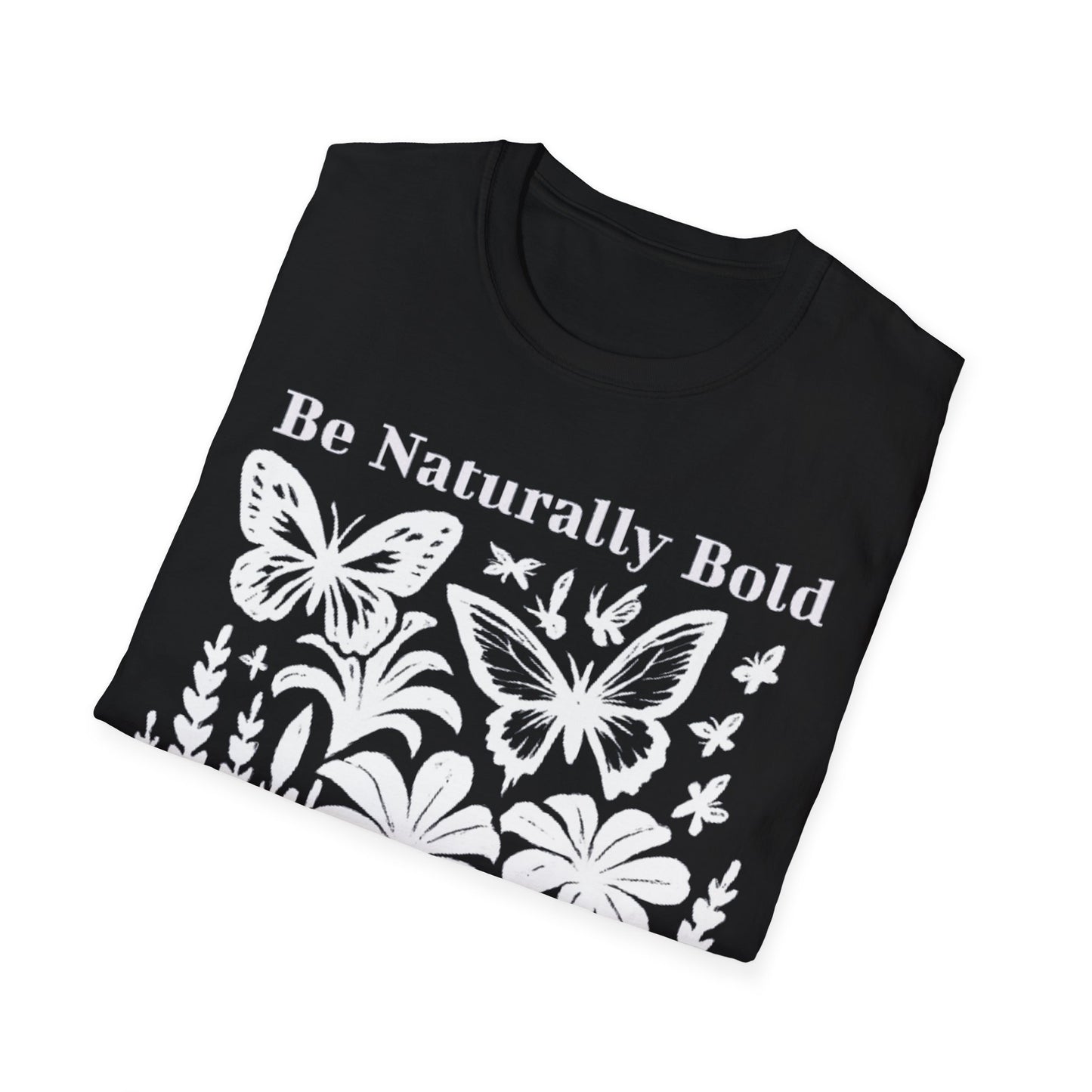 Monochrome Bold Botanical Flowers and Butterflies T-Shirt Design