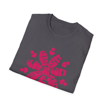 Love is T-Shirt - Vibrant Pink Flower Shape Typography  Design