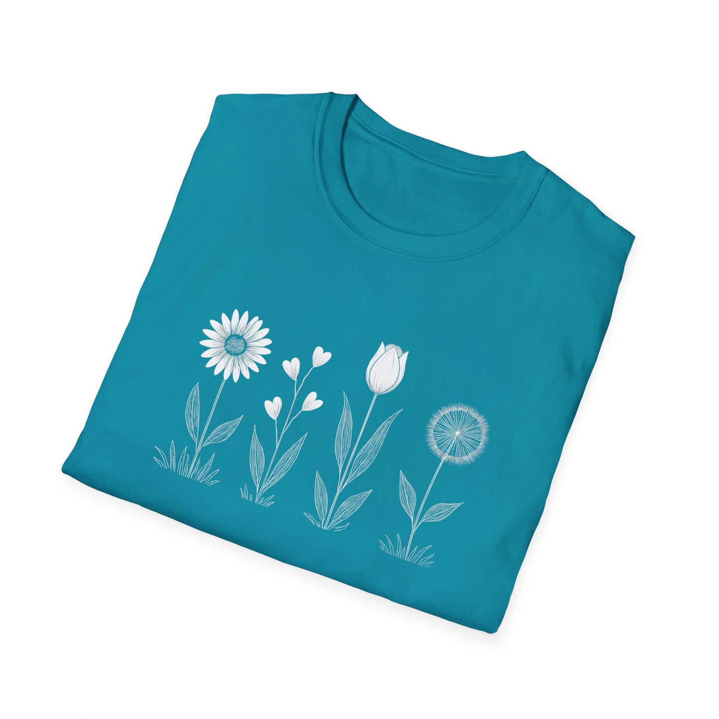 Minimalistic Flowers Line T-Shirt - Botanical Line Art Design