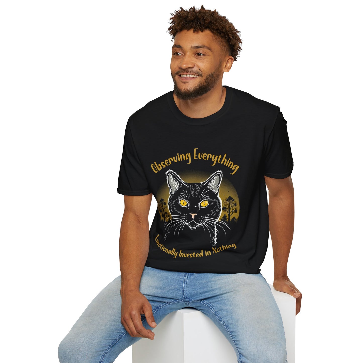 Observing Everything, Emotionally Invested in Nothing - Playful Cat Staring T-Shirt