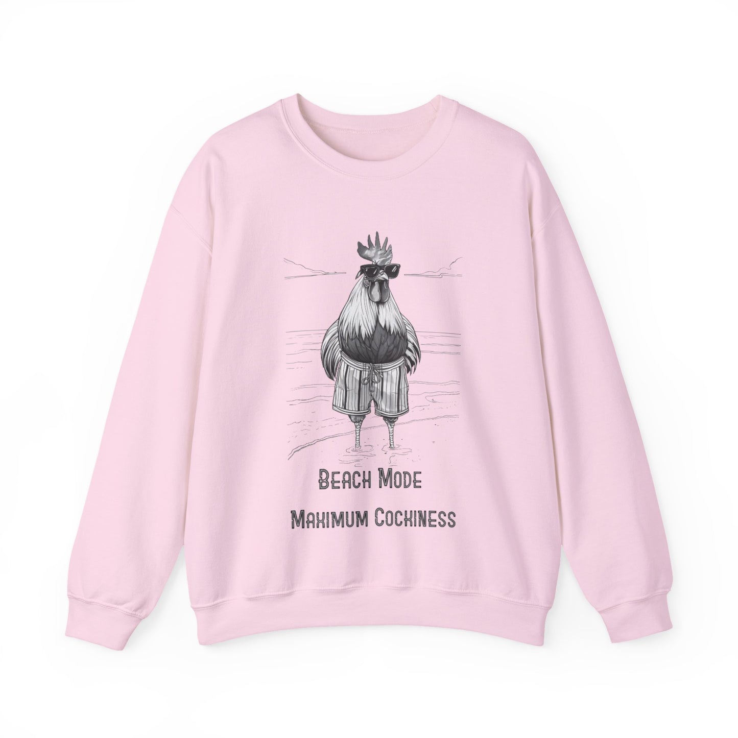 Beach Mode: Maximum Cochiness - Playful Rooster On Beach Sweatshirt