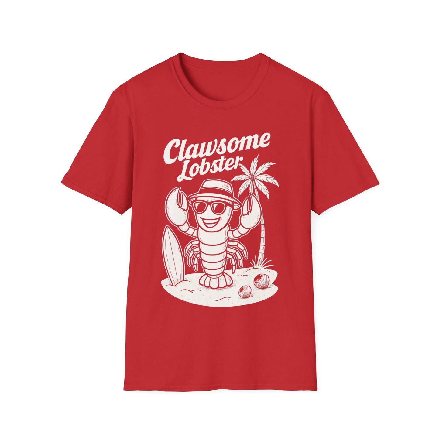 White Retro Clawsome Lobster T-Shirt - Lobster with Sunglasses Enjoying Beach Design