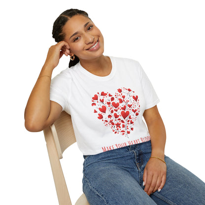 Let Your Heart Bloom Because The World Needs Your Colors - Red Heart Shaped Floral T-Shirt