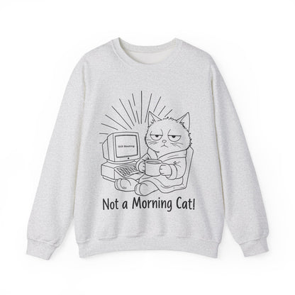 Not A Morning Cat Still Booting -  Sleepy Cartoon Cat in Robe with Coffee Mug and A Computer Sweatshirt