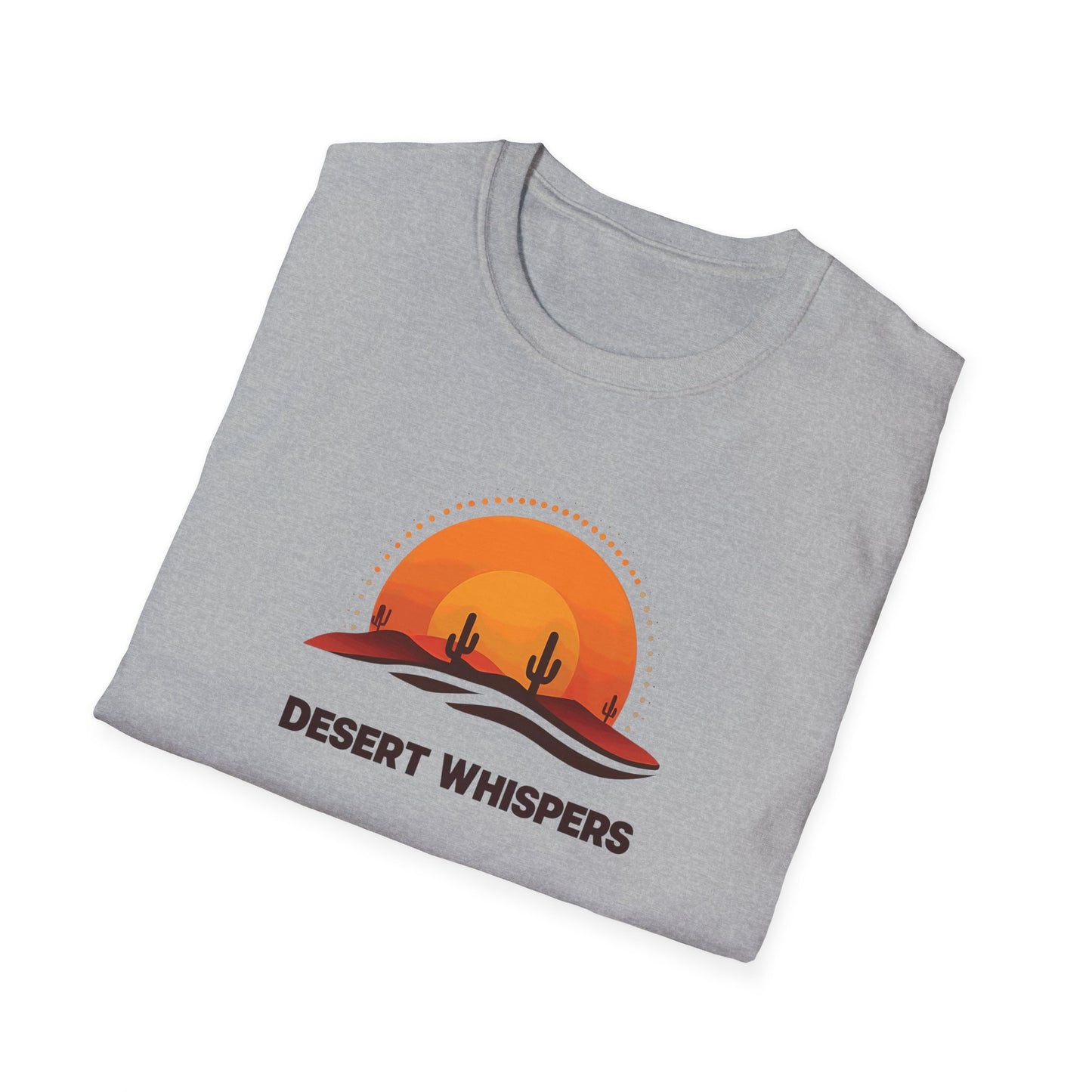 Desert Whispers T-Shirt – Nature Scene with Sunset, Cactus, and Sand Design