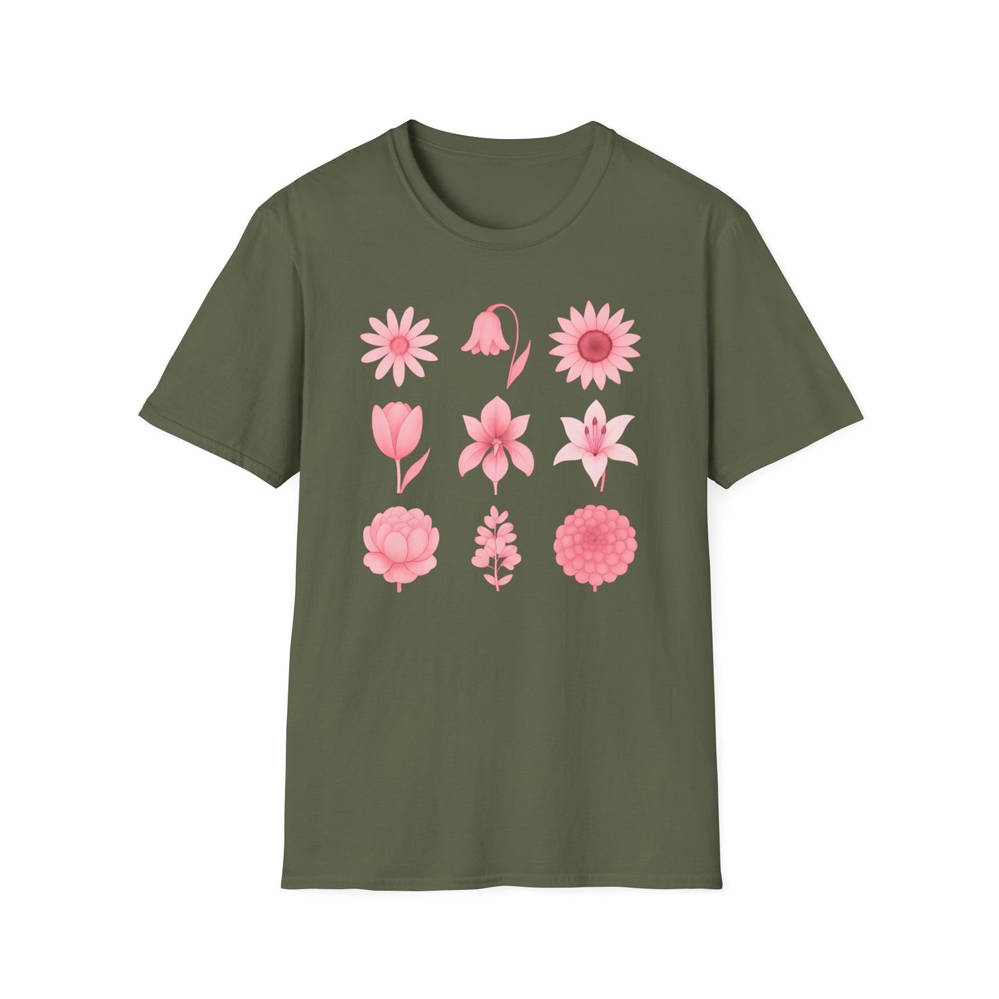 Pink Flowers Grid T-Shirt