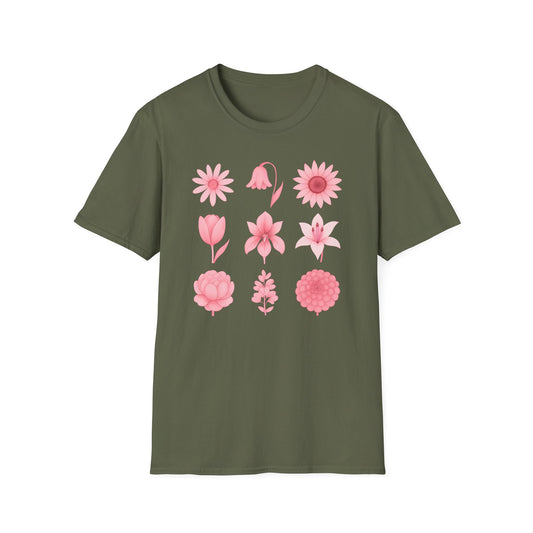 Pink Flowers Grid T-Shirt