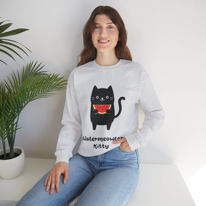 Watermeowlon Kitty - Playful Cat Silhouette with Colorful Watermelon slice Sweatshirt