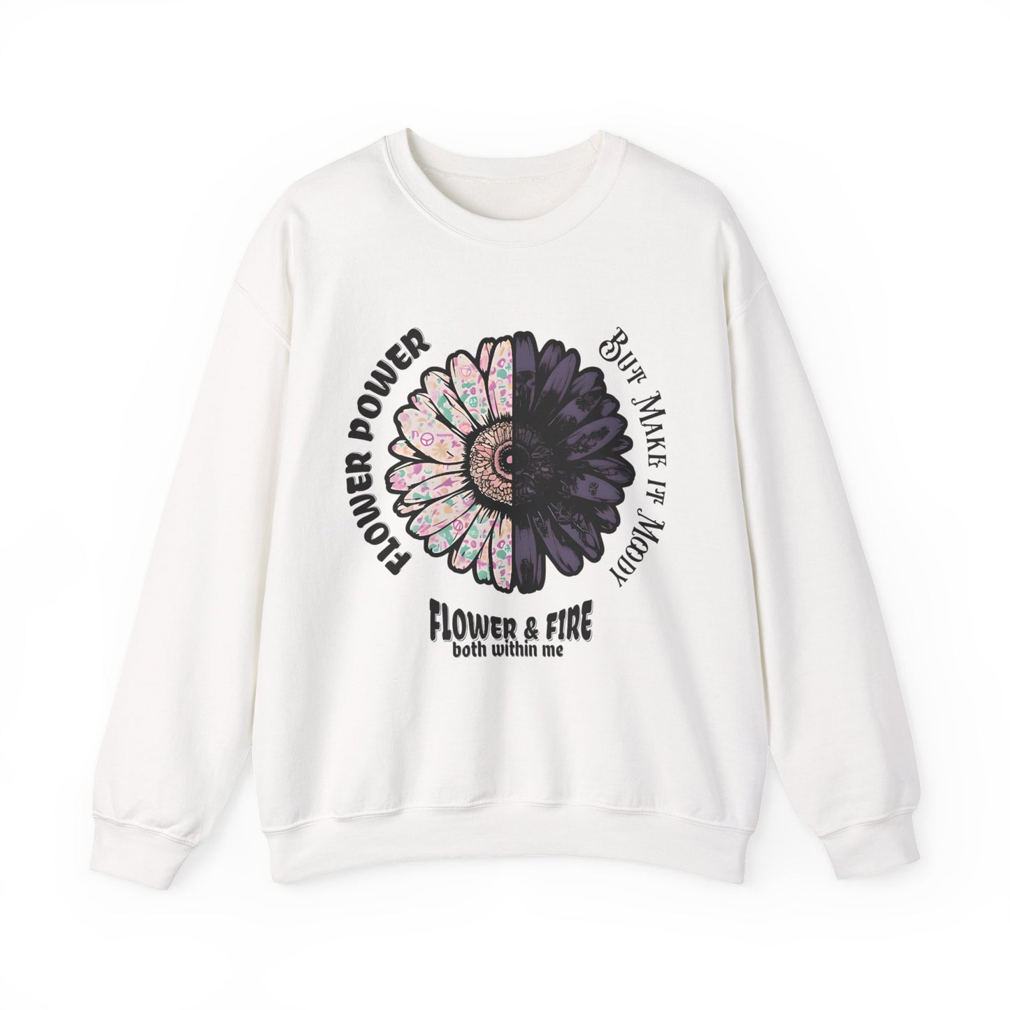 Flower Power but Make it Moody - Symmetrical Flower of Contrasting Design Sweatshirt