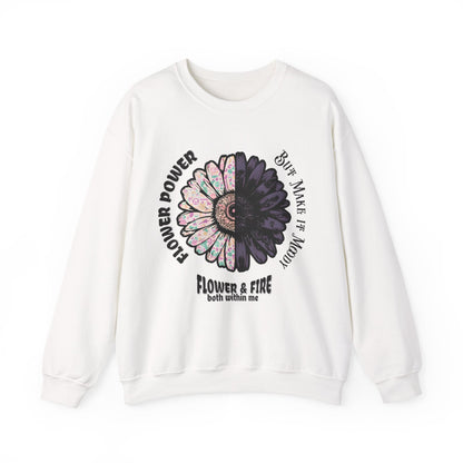 Flower Power but Make it Moody - Symmetrical Flower of Contrasting Design Sweatshirt