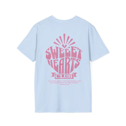 Sweet Hearts Club T-Shirt –  Typography Framed Inside A Heart Frame with Botanical Pattern Front And Back Design
