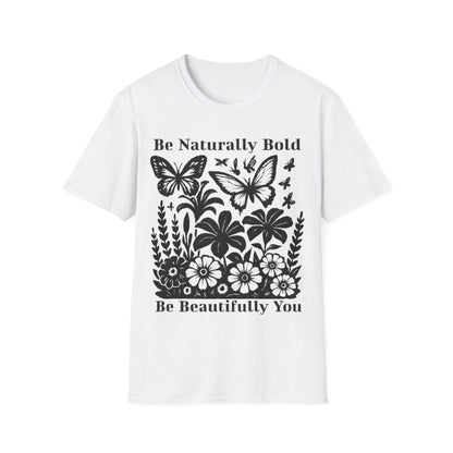Monochrome Bold Botanical Flowers and Butterflies T-Shirt Design