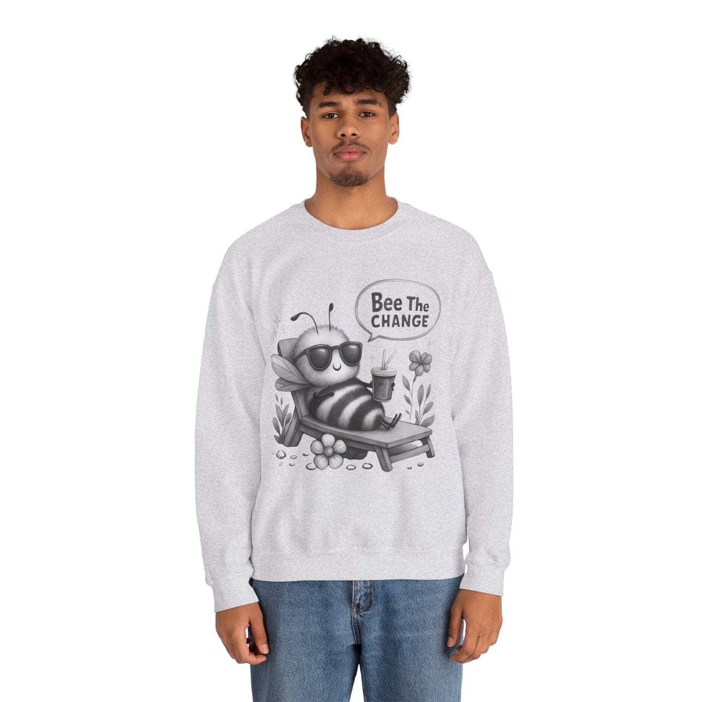 Bee The Change - Playful Cartoon Bee With Sunglasses Relaxing With A Drink Sweatshirt