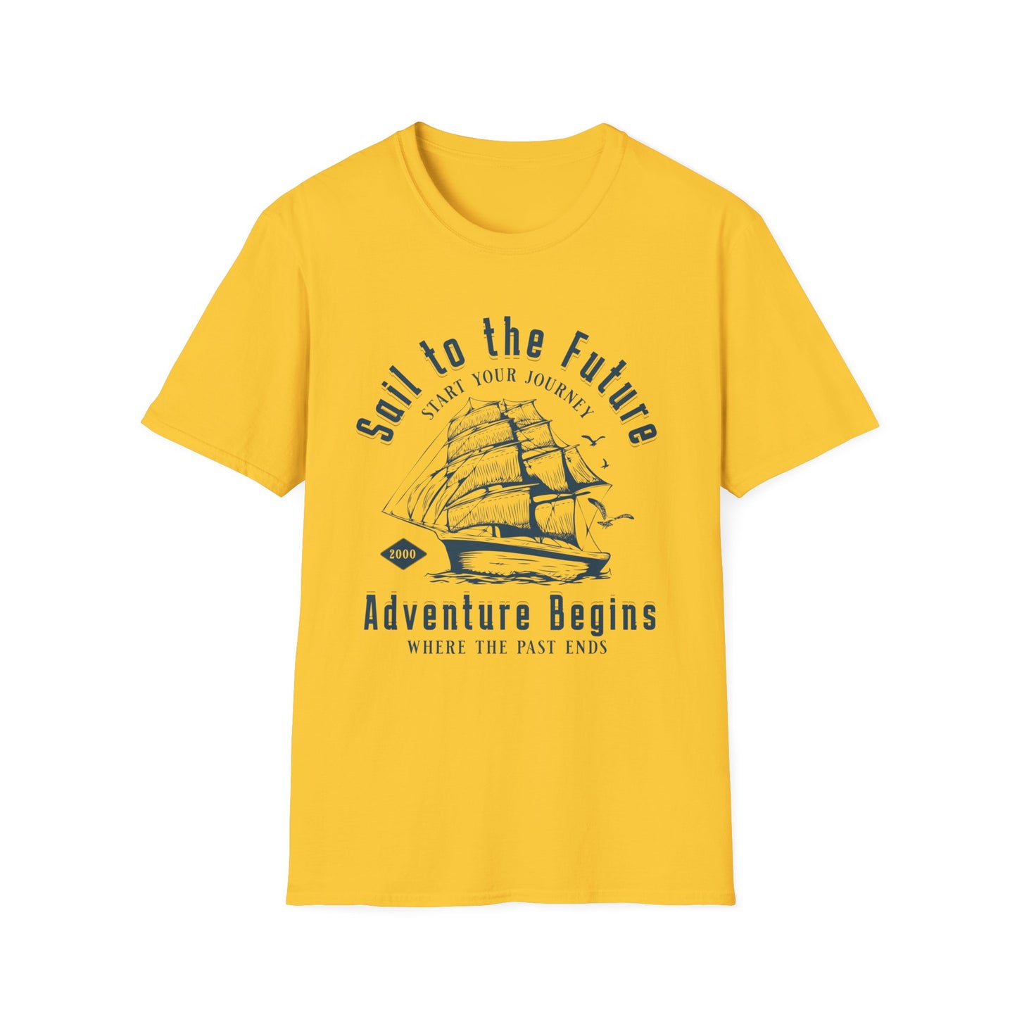 Sail to the Future - Monochrome Ship Landscape T-Shirt
