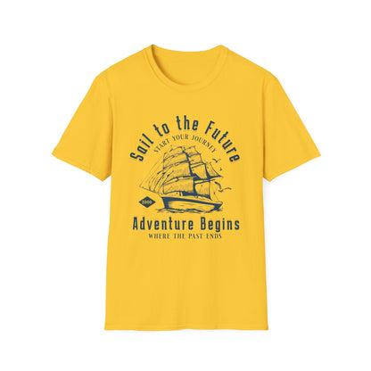 Sail to the Future - Monochrome Ship Landscape T-Shirt