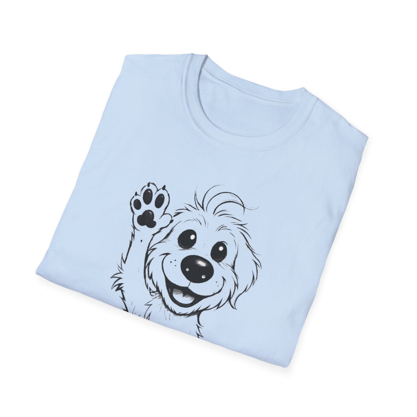 Stay Positive T-Shirt - Cartoon Playful Dog with Paw Raised High Design