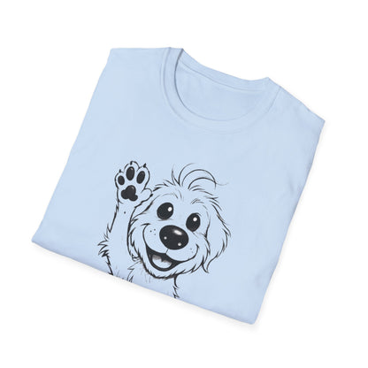 Stay Positive T-Shirt - Cartoon Playful Dog with Paw Raised High Design