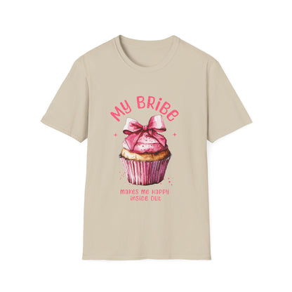 My Bribe Cupcake Makes Me Happy Inside Out -  Watercolor Pink Cupcake T-Shirt
