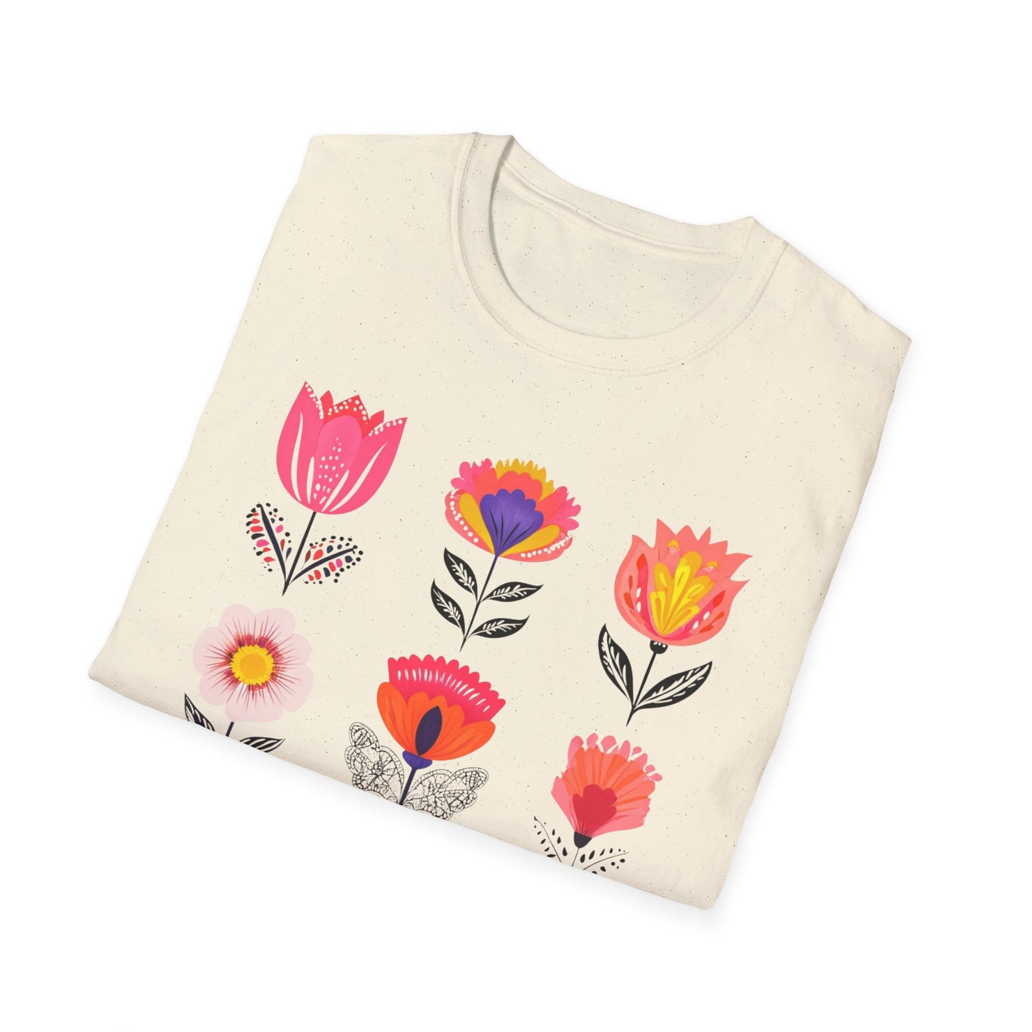Vibrant Boho Grid Flowers T-Shirt