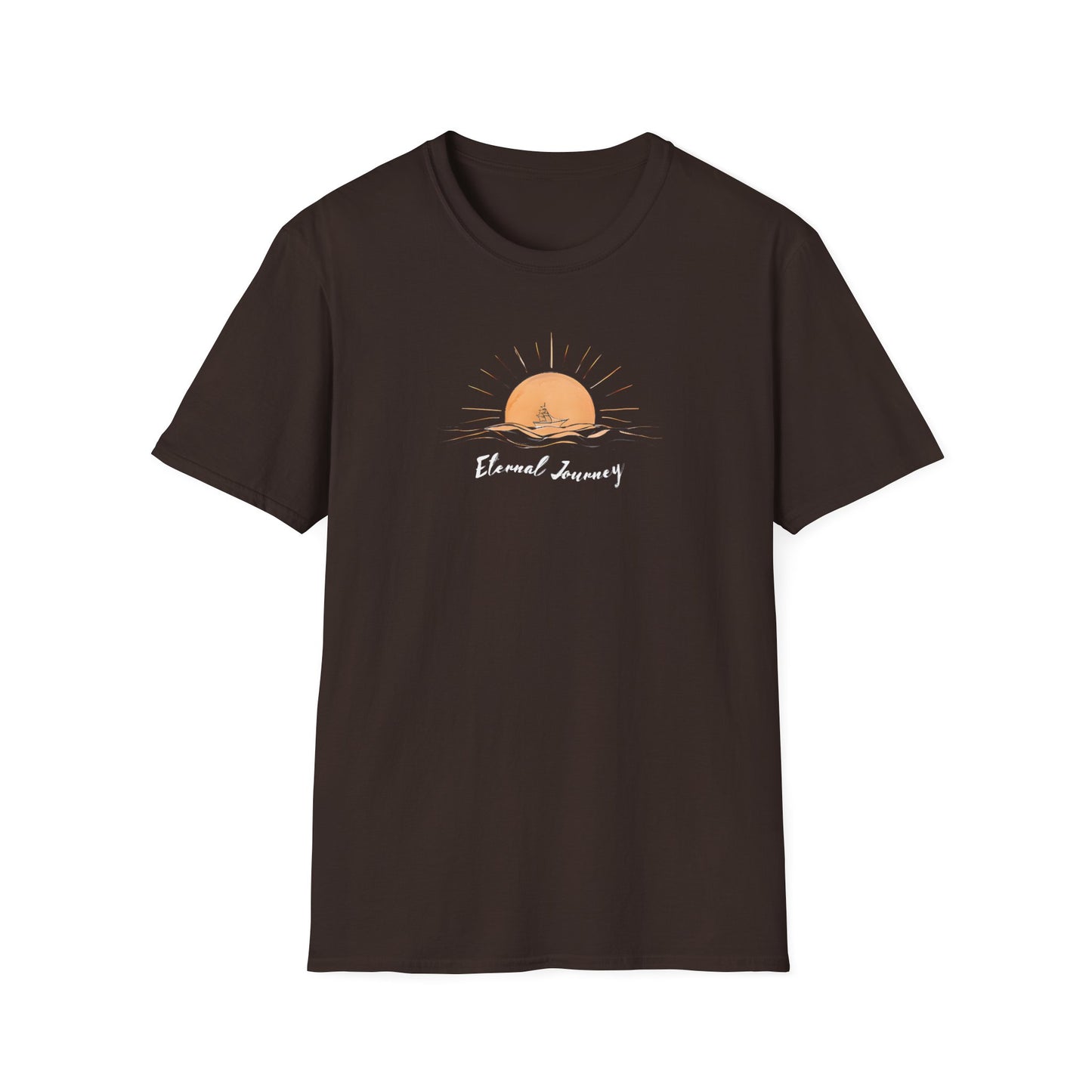 Eternal Journey T-Shirt - Minimalist Sun With Sailing Ship - Nature Scene Line Art Design