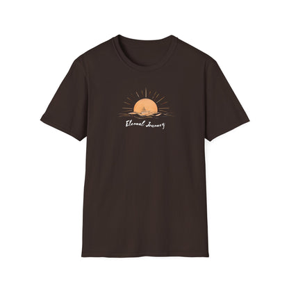 Eternal Journey T-Shirt - Minimalist Sun With Sailing Ship - Nature Scene Line Art Design