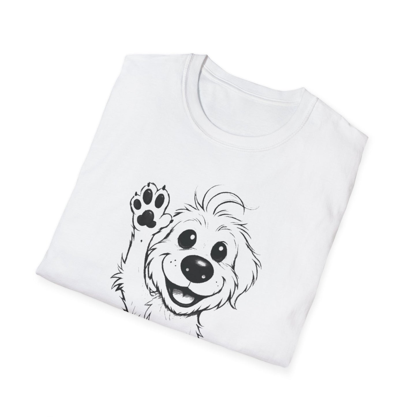 Stay Positive T-Shirt - Cartoon Playful Dog with Paw Raised High Design