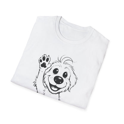 Stay Positive T-Shirt - Cartoon Playful Dog with Paw Raised High Design