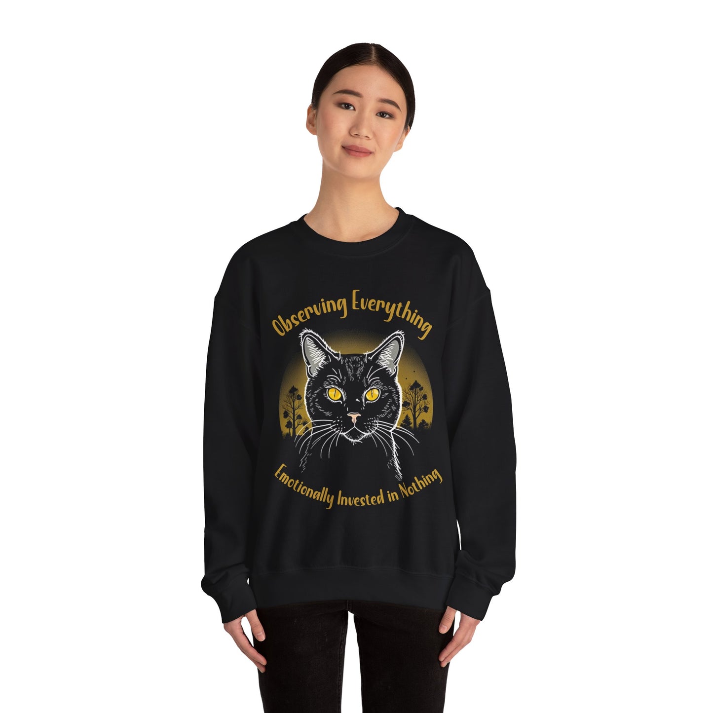 Observing Everything, Emotionally Invested in Nothing - Playful Cat Staring Sweatshirt