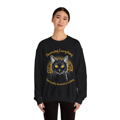 Observing Everything, Emotionally Invested in Nothing - Playful Cat Staring Sweatshirt
