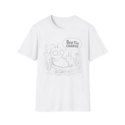 Bee The Change - Playful Cartoon Bee Outline With Sunglasses Relaxing With A Drink T-Shirt