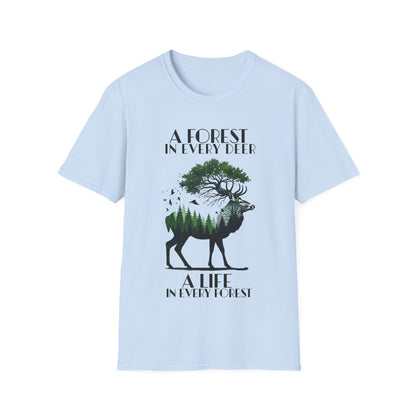 A Forest In Every Deer, A Life In Every Forest  - Forest And Deer Double Exposure Style T-Shirt